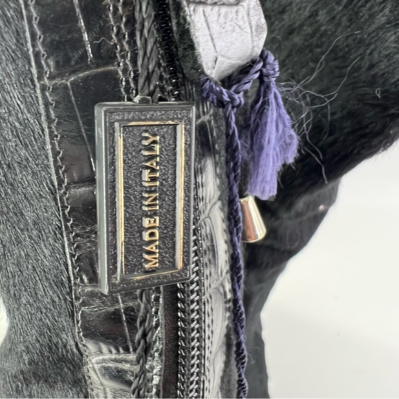 NWT Migliorini Calf Hair Boots Reptile Pattern Lace Up Back 7.5 Black Real Fur - Picture 8 of 12